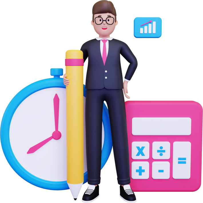 Businessman doing financial accounting 3D illustration