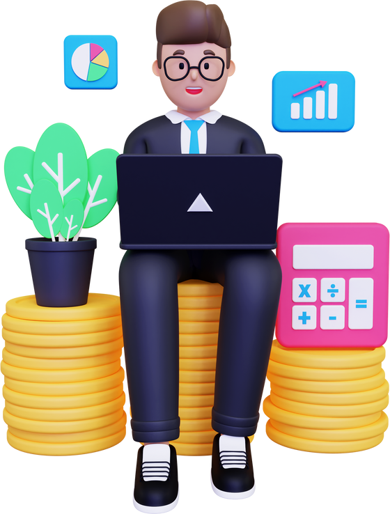 Businessman doing accounting 3D Illustration