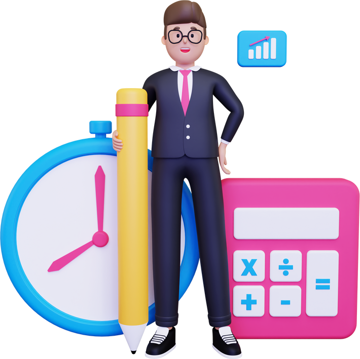 Businessman doing financial accounting 3D illustration