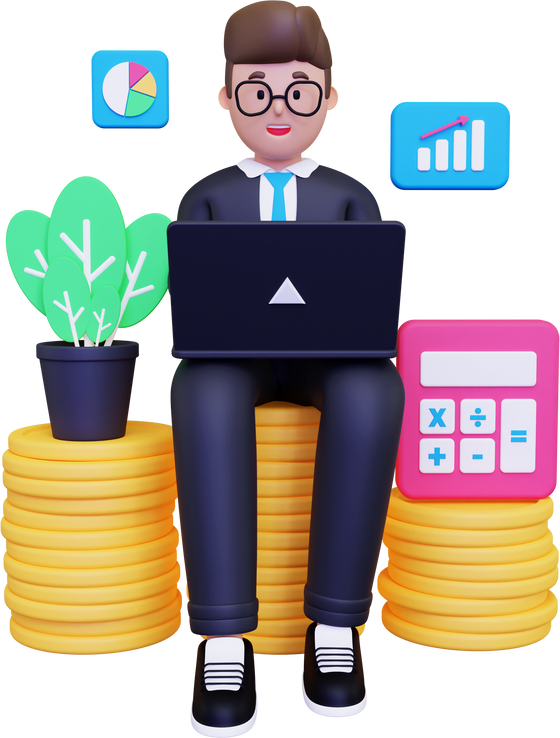 Businessman doing accounting 3D Illustration